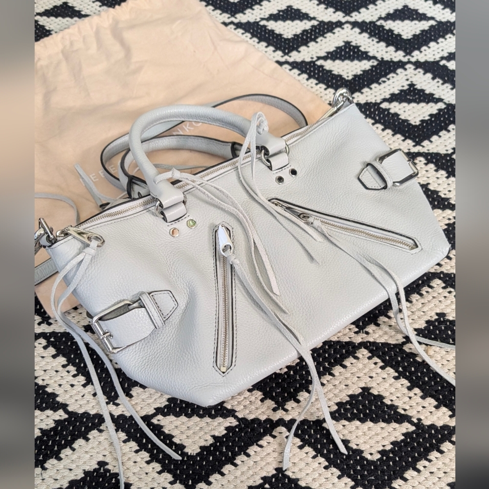 Rebecca Minkoff Ice Gray 🩶 pebble leather satchel with tassel zippers